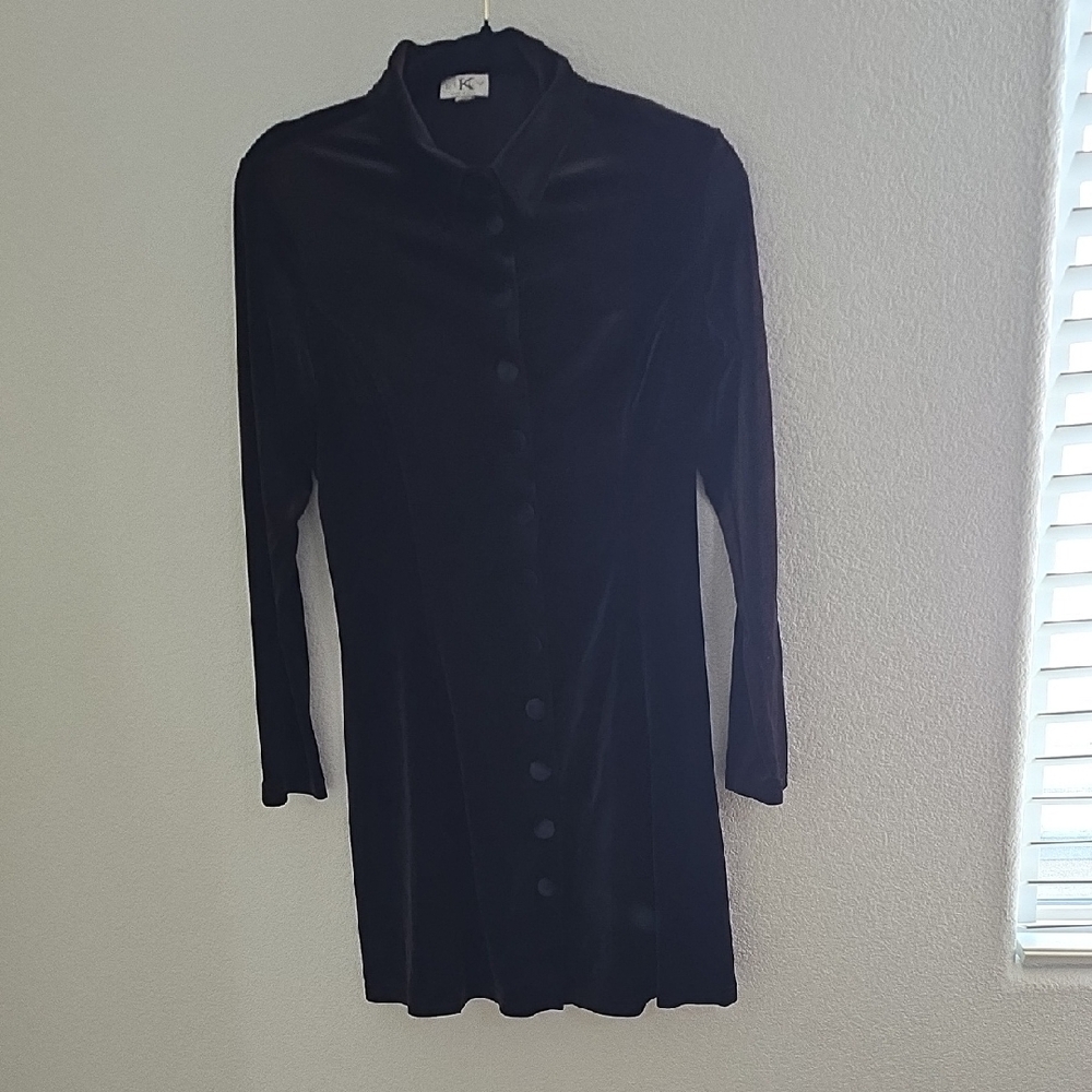 Dark Brown Velvet Button-Up Dress